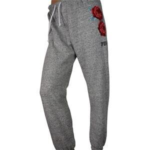 NEW Victoria's Secret PINK Size Small Gray Rose Embroidered Classic Jogger Pants